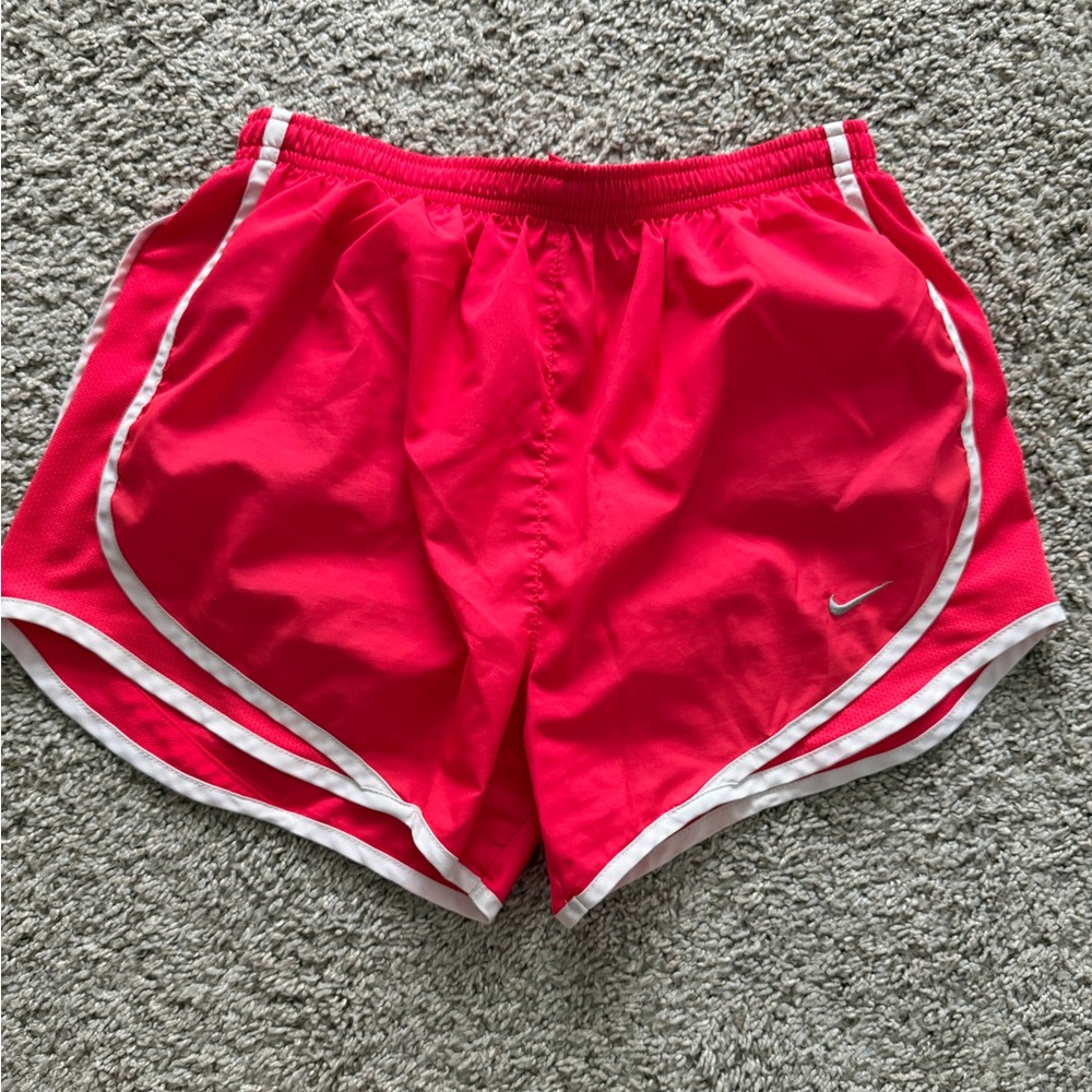 red Nike Women's Tempo 3" Running Shorts Small Lined White Stripe Dri-Fit Active